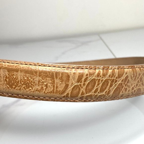 Ender Murat Beige Tan Imported Alligator Grain Calfskin Embossed Belt USA S - Picture 7 of 9